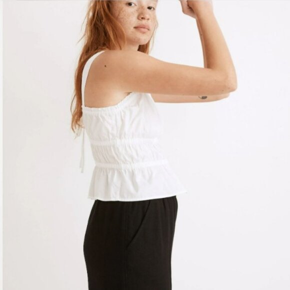 Madewell White Poplin Sophia Peplum Summer Casual Tank Top Blouse Size XL - Picture 2 of 16